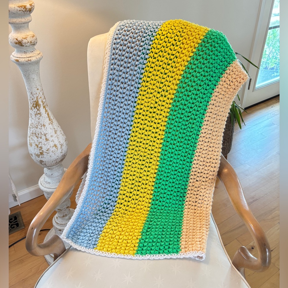 Striped Crochet Throw Blanket Afghan Multicolor 38X40.5 inches